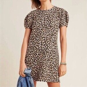 Velvet by Graham & Spencer Fleece Jolene Puff Sleeve Dress in Leopard - Size XS